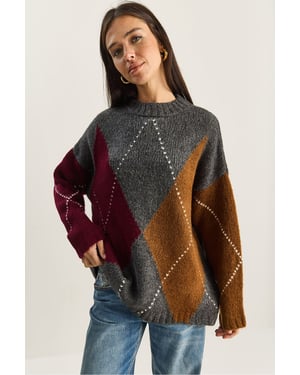 Übergroßer Strickpullover mit Rautenmuster