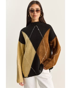 Übergroßer gestrickter Pullover mit Rautenmuster
