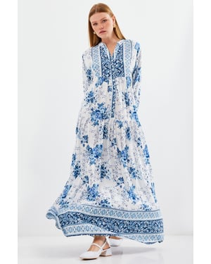 Gemustertes V-Ausschnitt Maxikleid