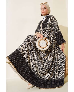 Gemustertes V-Ausschnitt Maxikleid
