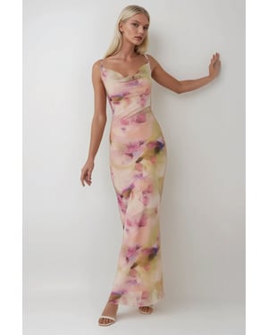 Bedrucktes Bodycon-Maxikleid aus Tüll