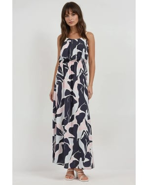 Maxikleid mit quadratischem Ausschnitt und Print
