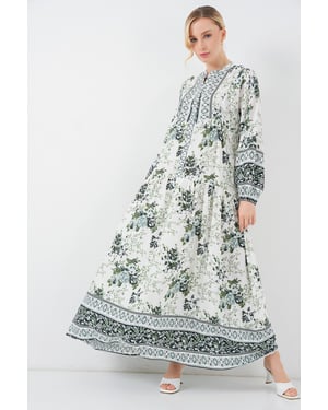 Gemustertes V-Ausschnitt Maxikleid
