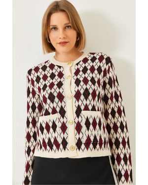 Jacquard-Strickjacke mit Taschen