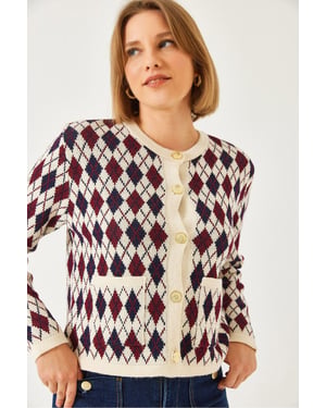 Jacquard-Strickjacke mit Taschen