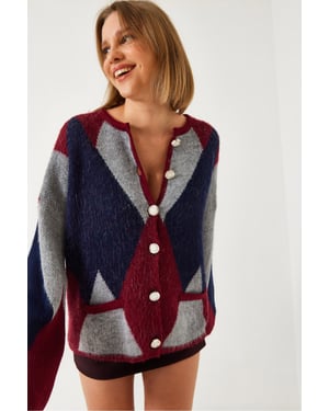 Knopfgeknöpfter geometrischer Muster-Cardigan