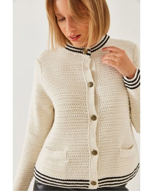 Strickjacke mit Struktur, Knopfverschluss und Taschen
