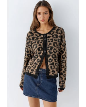 Leopardenmuster Knopf-Cardigan