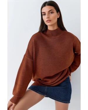 Oversized Halb-Stehkragen Strickpullover