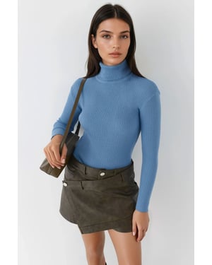 Figurbetontes strukturiertes Rollkragensweatshirt