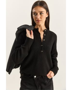 Entspannte Passform Strickpullover mit Knopfleiste