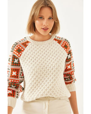 Strickpullover mit strukturiertem Muster und Rundhalsausschnitt