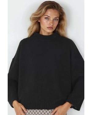 Übergroßer strukturierter Strickpullover mit Rundhalsausschnitt