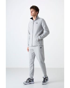 Tommy Life Herren-Sweatshirt mit Reißverschlusskragen und Hose, Set - Hellgrau