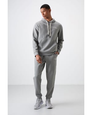 Tommy Life Herren Kapuzenpullover- und Jogginghose-Set - Grau