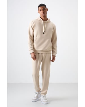 Tommy Life Kapuzenpullover- und Jogginghosen-Set für Herren - Beige
