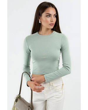 Slim Fit Langärmliges Cropped Top mit Rundhalsausschnitt