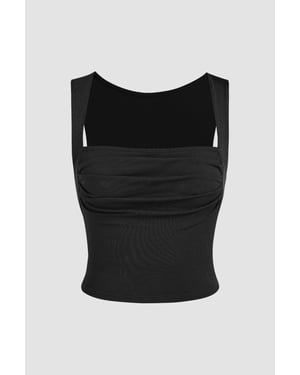 Gerüschte Bluse mit quadratischem Ausschnitt