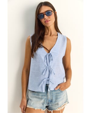 Gestreifte V-Ausschnitt-Bluse mit Bindedetail