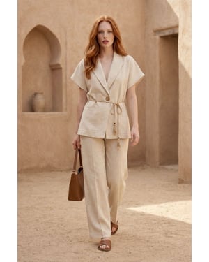 V-Ausschnitt Knopfleistenbluse & Hochtaillierte Hose Zweiteiliges Set