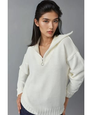 Übergroßer Rippstrickpullover mit Reißverschlusskragen