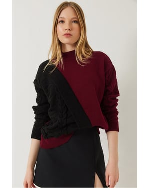Gemusterter halber Rollkragen-Ripp-Strickpullover