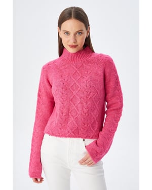 Rippstrick-Pullover mit Argyle-Muster und halbem Stehkragen