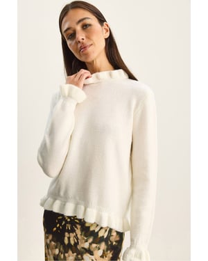 Rüschengestrickter Halbturtleneck-Pullover mit Knöpfen