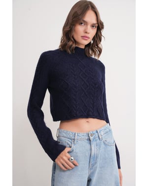 Rippstrick-Pullover mit Argyle-Muster und halbem Stehkragen