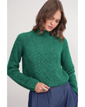 Rippstrick-Pullover mit Argyle-Muster und halbem Stehkragen