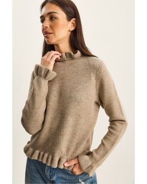 Rüschiger Halb-Polokragen Knopfstrickpullover