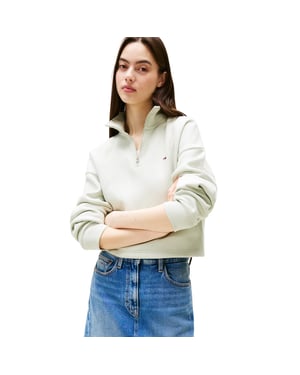 Tommy Jeans - Kurzes Sweatshirt für Damen, mit kurzem Reißverschluss, Fleece, Kastig (Neblig)