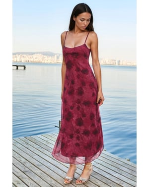 Blumenmuster Tüll Maxikleid