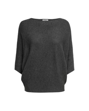 Only - Pullover Top für Damen, Rundhalsausschnitt, Kastig, Angeschnitten (Dunkelgraue Melange)