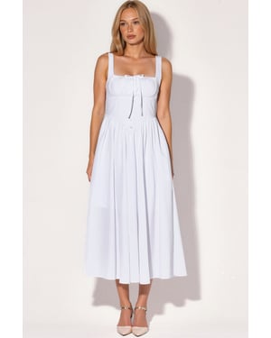 Midi-Kleid mit quadratischem Kragen und Knopfdetails