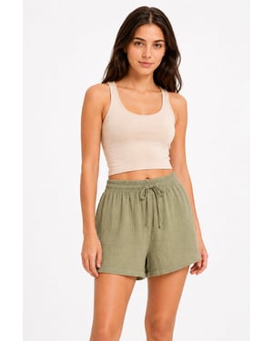 Hochtaillierte Texturierte Weite Shorts