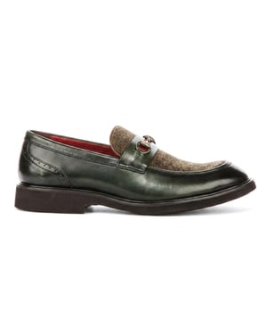 Justin Reess Herren grüne Leder Fischgrät Tweed Loafer Schuhe – Tristian