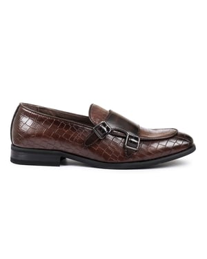 Braune vegane Lederschuhe mit doppeltem Monk Strap Loafer für Herren