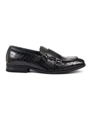 Infinity Leather Vegane Leder-Loafer mit Doppel-Monk-Riemen - Schwarz