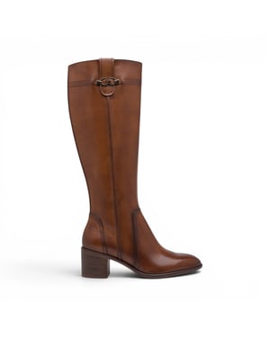 Tamaris Damen Leder-Reitstiefel, kniehoch, Absatz, Modell 25576-47 - Dunkelbraun