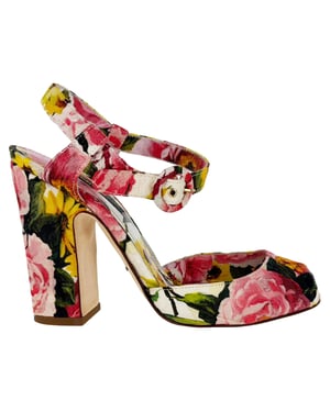 Dolce & Gabbana Floral-Print Peeptoe Sandalen in mehrfarbigem Canvas