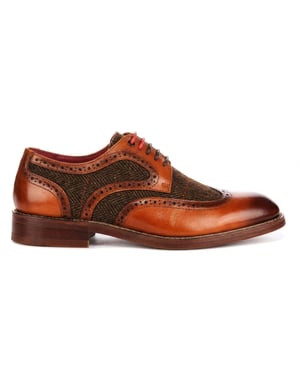 Justin Reess Herren beige Leder-Tweed-Brogue-Schuhe – Arlo