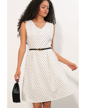 Punkte-Muster Tailliertes Midikleid im A-Linien-Stil