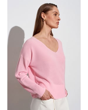 Damen V-Ausschnitt Rippstrickpullover