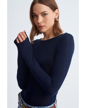 Damen Rippstrick Bootsausschnitt Langarmbluse