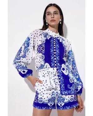 Paisley-gewebter Jumpsuit mit Bindedetail