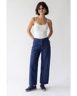 Hochtaillierte Weite Jeans aus Baumwolle