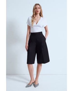 Dilvin Hochtaillierte Capri-Shorts aus Baumwoll-Popeline - Schwarz