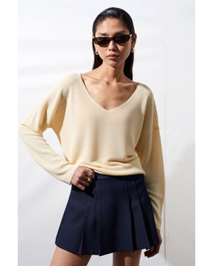 Damen V-Ausschnitt Rippenstrickpullover