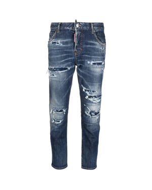 Dsquared2 Skater Jeans Destroyed Reinforced Denim Blue Jeans